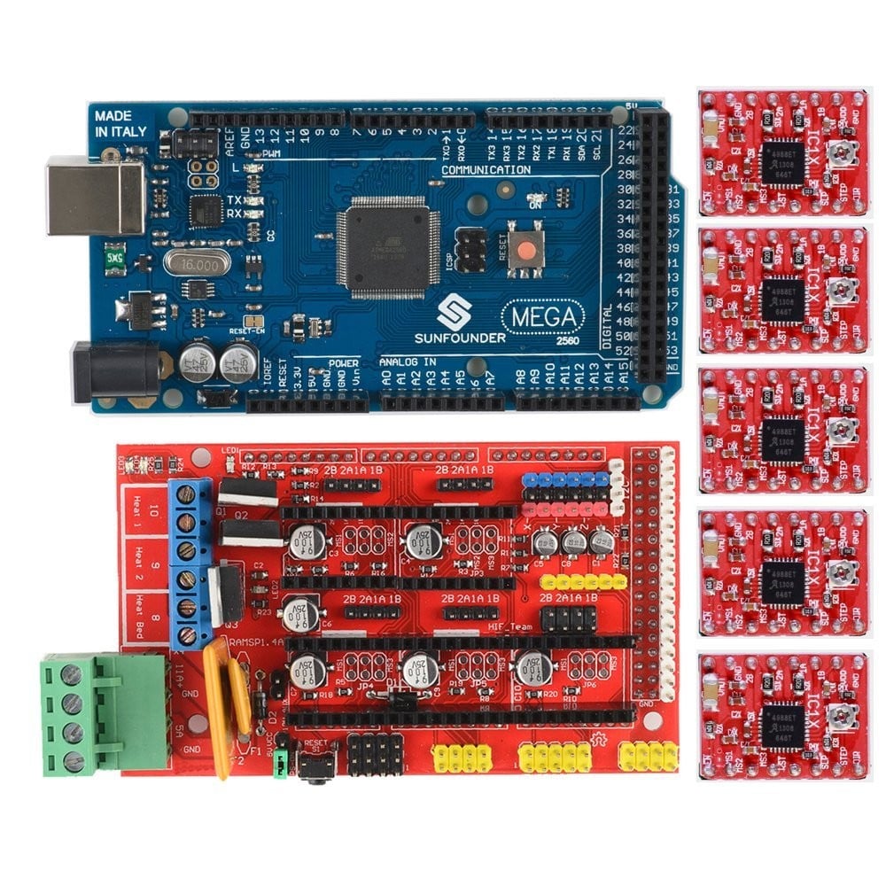 RAMPS 1.4 3D Printer controller+Arduino Mega2560 with cable+5Pcs A4988 Driver with heat sink Kit (Robu.in)