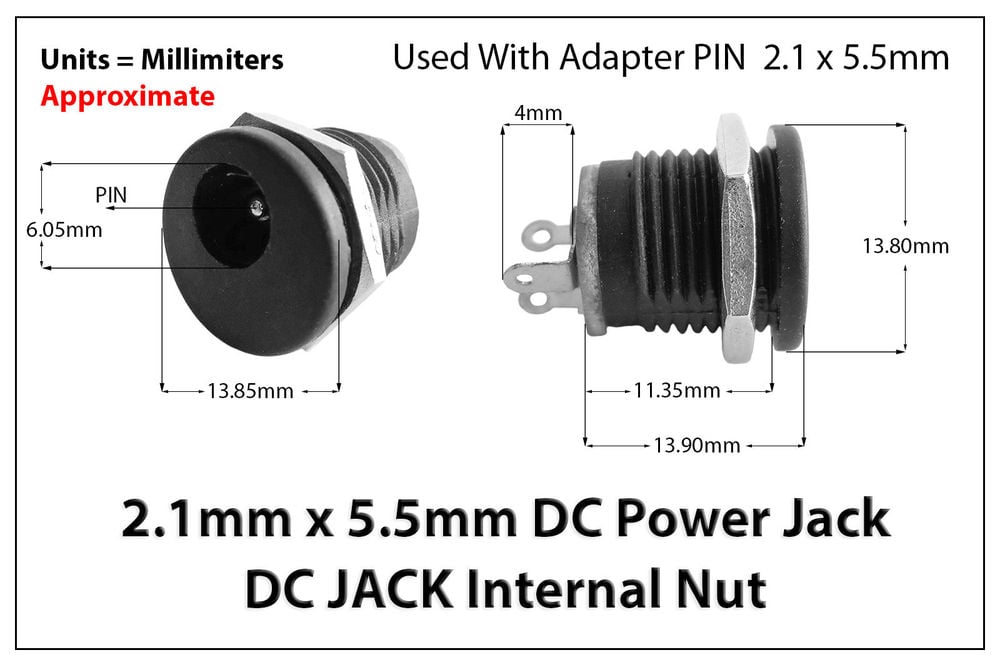 2.1X5.5Mm Dc Power Jack Dc Socket Panel Mount-5Pcs.