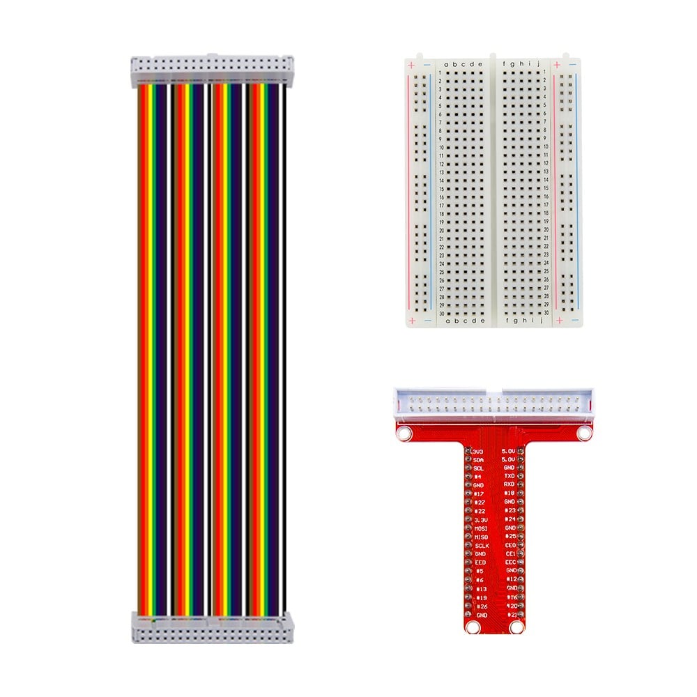 T Type Gpio Breakout Board With 40 Pin Cable And 400 Holes Breadboard For Raspberry Pi 3 Model B/B+