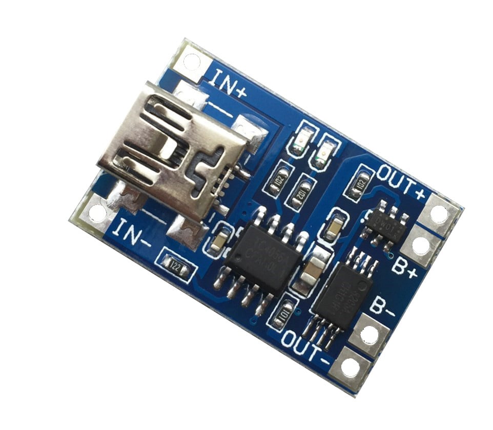 TP4056 1A Li-ion lithium Battery Charging Module with Current Protection - Mini USB (Robu.in)