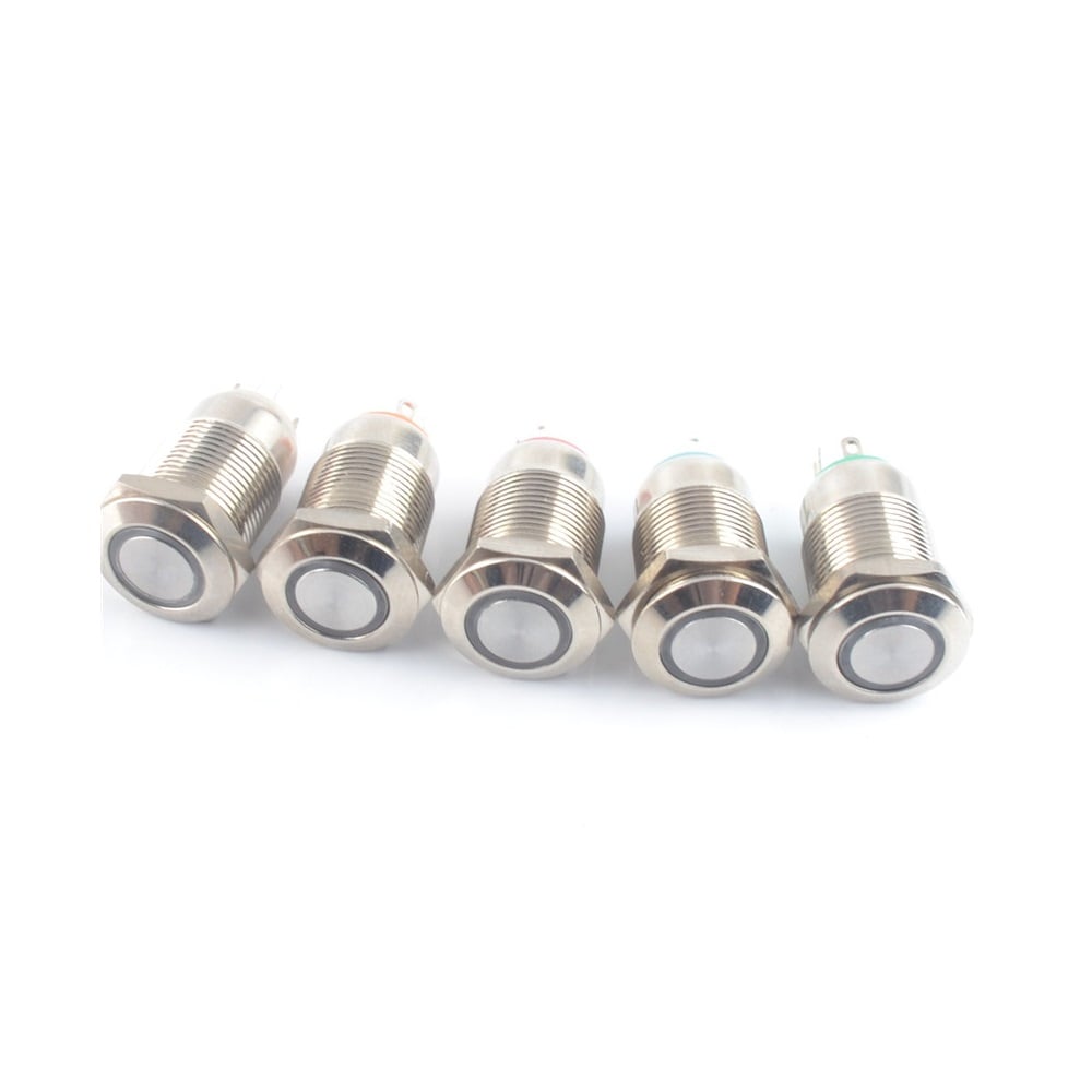 5 Pcs/set 16mm 250V Stainless Steel Silver Alloy Waterproof 2Pin Mini Push Button Switch convex head 