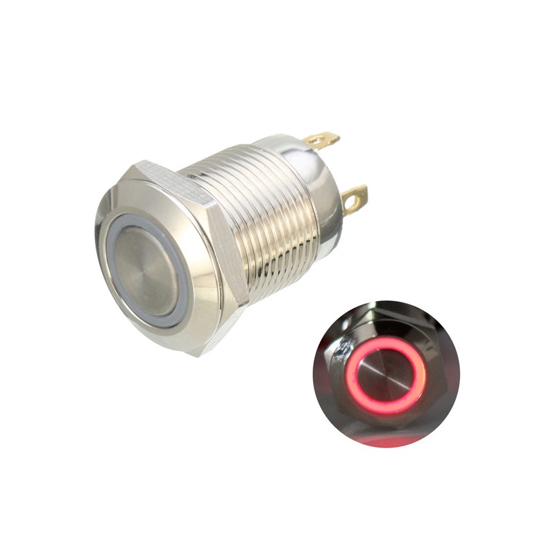 Buy 12mm 12V Ring Light Self-Lock Non-Momentary Metal Push-button Switch-Red  Light Online at