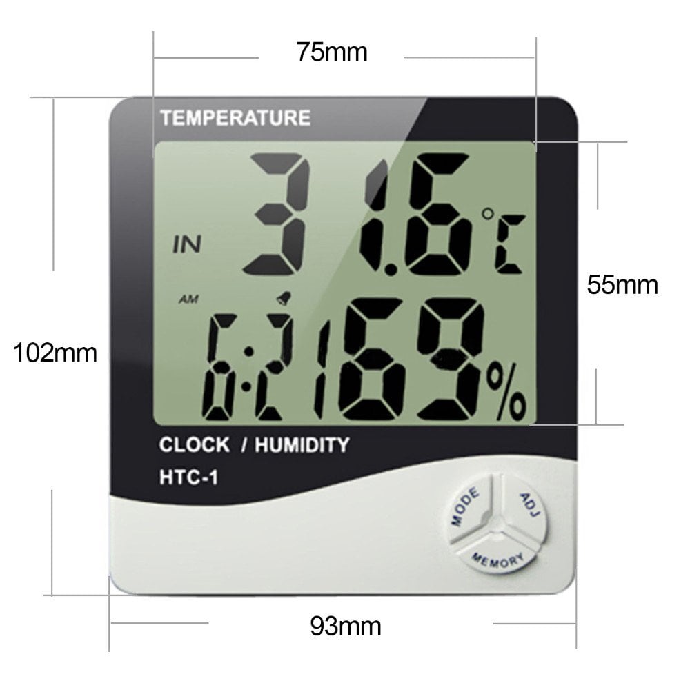 HCT-1 High Precision Large Screen Electronic Indoor Temperature, Humidity Thermometer with Clock Alarm