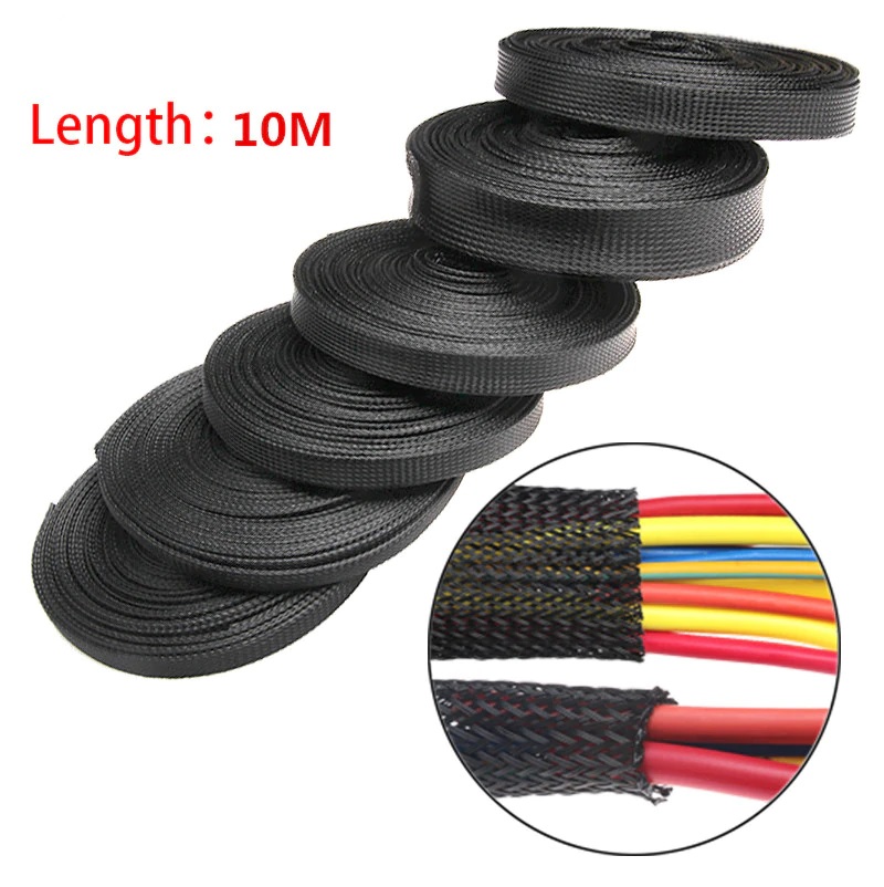 RS PRO Expandable Braided PET Black Cable Sleeve, 10mm Diameter