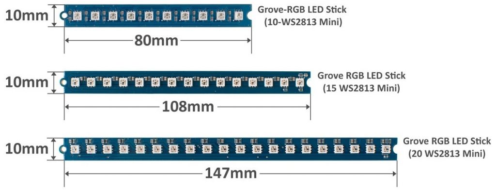 Grove - Rgb Led Stick (10 - Ws2813 Mini) Dimensions