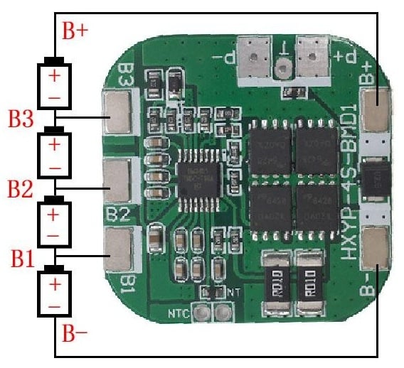 4S 14.8V 20A Lithium Battery Protection Board Connection Diagram