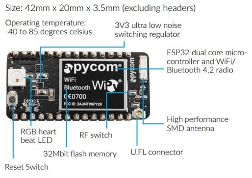 Pycom Wipy 2.0 Wifi-Bluetooth Iot Development Board