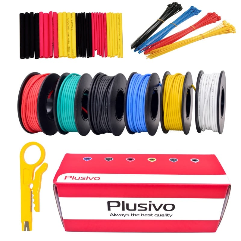 Buy Plusivo 20AWG Hook up Wire Kit - 600V Pre-Tinned Stranded Silicon Wire  of 6 Colors x 7M