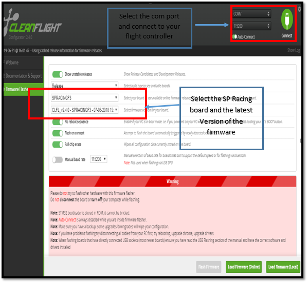 How to configure SP racing F3 flight controller
