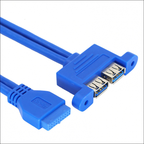 2 Port USB 3.0 Female to 20 Pin Motherboard Header Connection Cable - 50cm