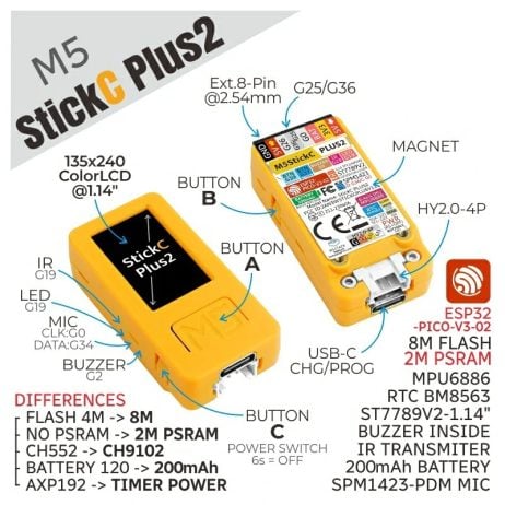 M5 Stack M5Stickc Plus2 Esp32 Mini Iot Development Kit 2