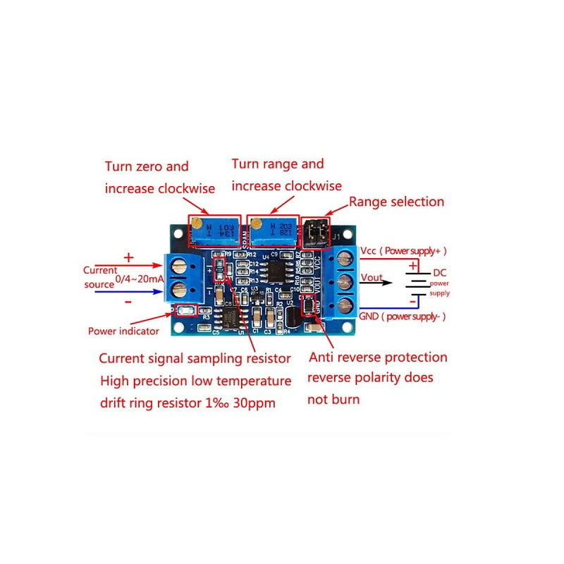 Module convertisseur courant-tension 4-20mA vers 0-3.3V 5V 10V
