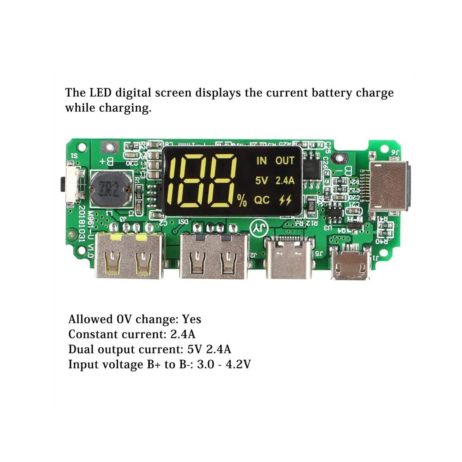 Generic 18650 5V 1A2A Lithium Battery Digital Display Charging Module With Dual Usb Output Quick Charge Supported 1