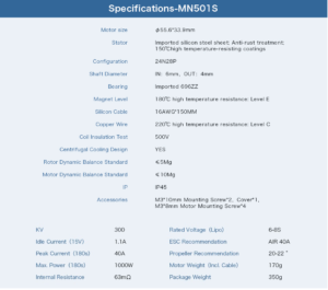 T-Motor T Motor Navigator Waterproof Mn501 S 300Kv51705 Specification