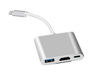 USB 3.1 Type-C to HDMI + USB3.0 + Type C Adapter Converter (Silver)