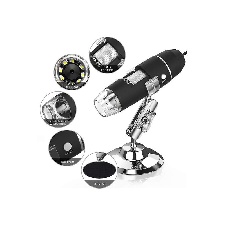 Tutoy 1600X Zoom 8 Led Usb Microscope Digital Endoscope Portatif Avec Support 