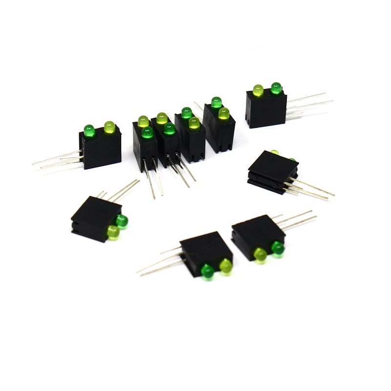 3Mm Double Hole Led Light Holder With Light Yellow+Green (Pack Of 10)
