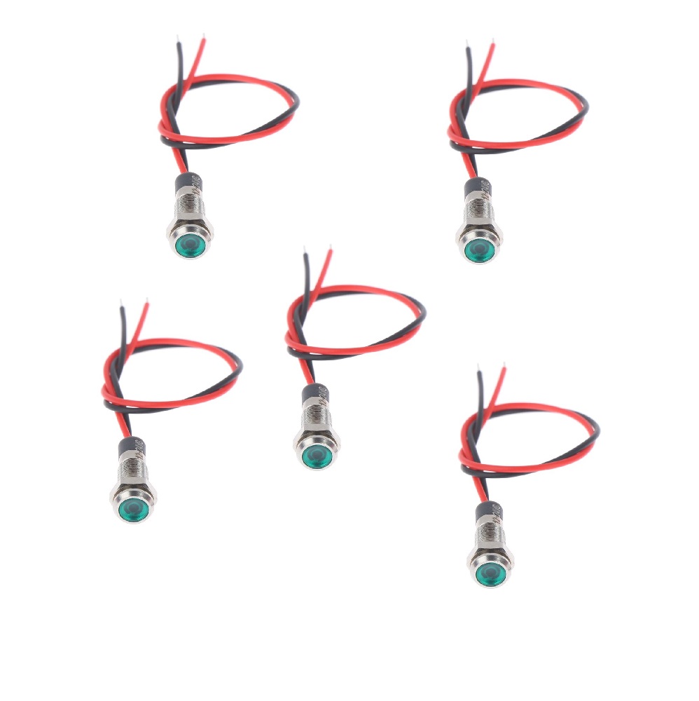 3V 5Mm Green Led Metal Indicator Light With 20Cmcable Pack Of 5 1