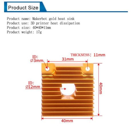 Generic Gold Makerbot Mk7Mk8 Heat Sink Size：404011Mm 2