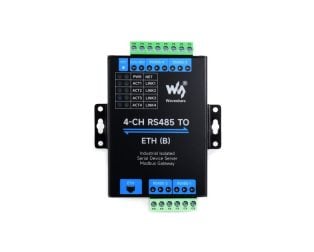 Waveshare 4-Ch RS485 to RJ45 Ethernet Serial Server, 4 Channels RS485 Independent Operation, Rail-mount Industrial Isolated Serial Module,