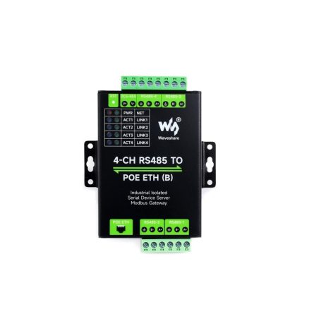 Waveshare 4-Ch Rs485 To Rj45 Ethernet Serial Server, 4 Channels Rs485 Independent Operation, Rail-Mount Industrial Isolated Serial Module, Optional Poe Function