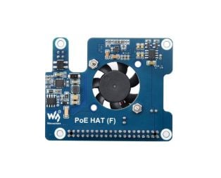 Waveshare Power Over Ethernet HAT (F) For Raspberry Pi 5, High Power, Onboard Cooling Fan, With Metal Heatsink, Supports 802.3af/at network standard