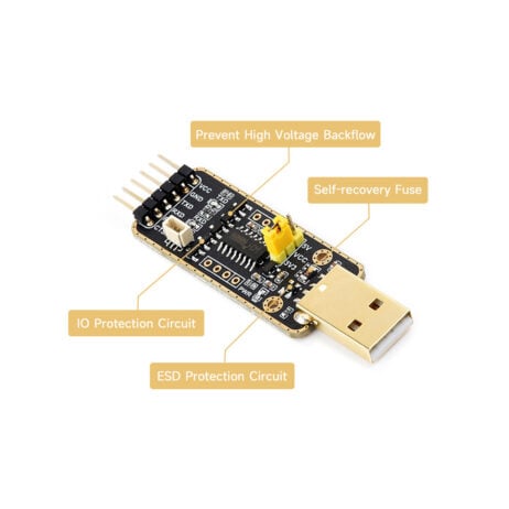 Waveshare Usb To Uart Debugger Module For Raspberry Pi 5, Type-A Port, Onboard Uart Connector, High Baud Rate Transmission