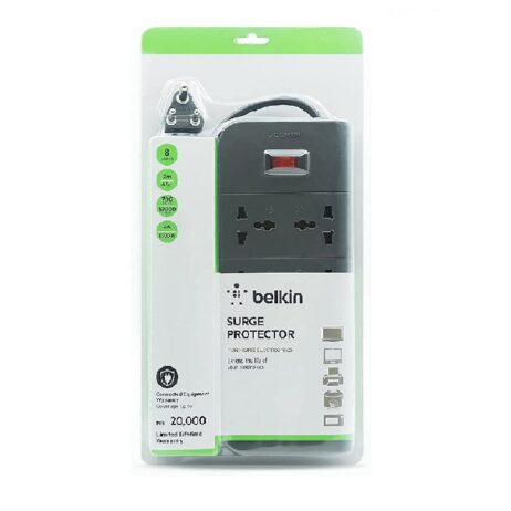 Belkin 8-Socket Surge Protector Universal Socket With 6.5Ft (2-Meter), Grey