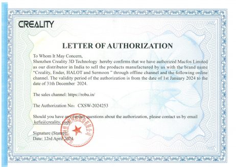 Creality Creality Authorization Letter