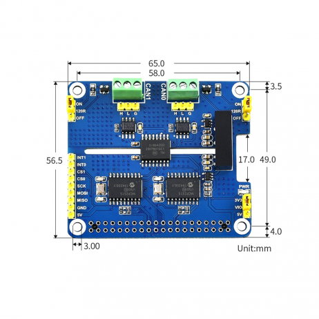 Waveshare 2-Channel Isolated Can Bus Expansion Hat For Raspberry Pi, Dual Chips Solution, Stackable Design For Expanding Multiple Can Channels, Raspberry Pi Hat