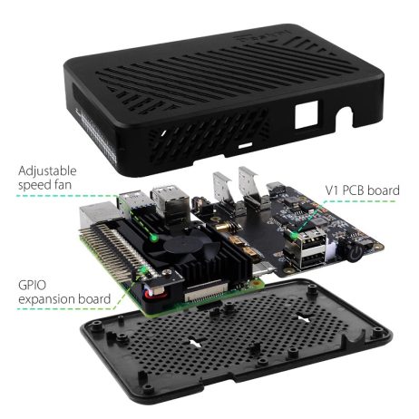 DeskPi Lite for Raspberry Pi 4, With Power Button/ Heatsink with PWM Fan/ Dual Full-Size HDMI